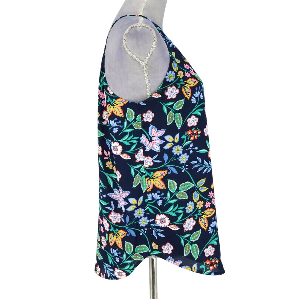 Loft Top Womens Small Blue Pink Floral Camisole Lined Blouse Scallop Neckline - Picture 10 of 11